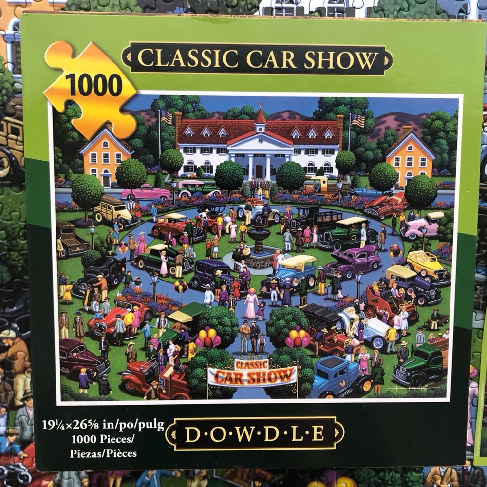 Dowdle 1000 Piece Puzzle Classic Car Show Folk Art - Complete